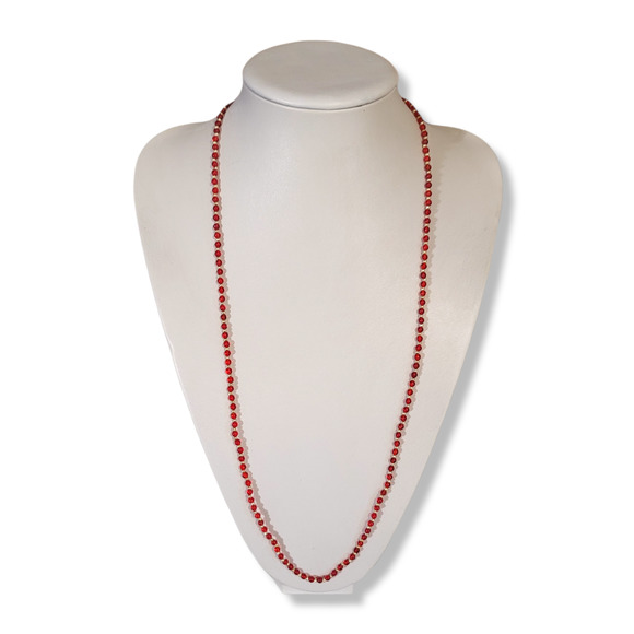Handmade 4mm Cherry Red Glass Bead 3mm Round Gold Tone Continuous Bead Necklace - Picture 1 of 4
